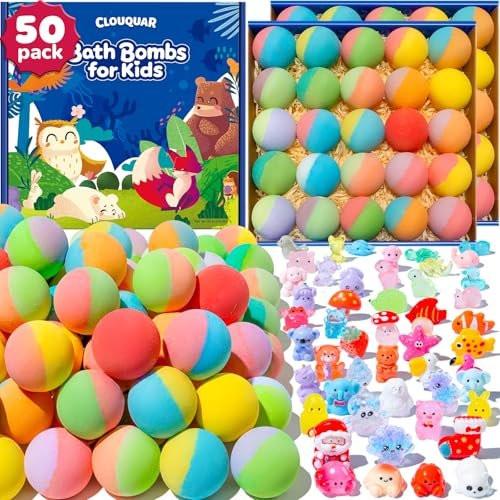 50er-Pack Badebomben für Kinder mit Überraschung im Inneren, einige leuchten im Dunkeln, natürliche, kindersichere, handgemachte Brausebälle, lustiges Geschenkset für Jungen und Mädchen, ideal für Weihnachten oder Adventskalender 2025