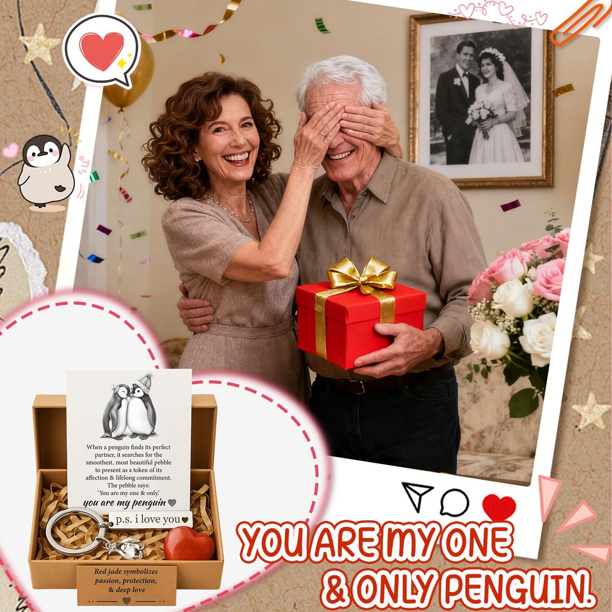 BABYQLO Pinguin-Geschenkset – Romantisches Geschenk für Ihn oder Sie | Valentinstag, Geburtstag, Jahrestag