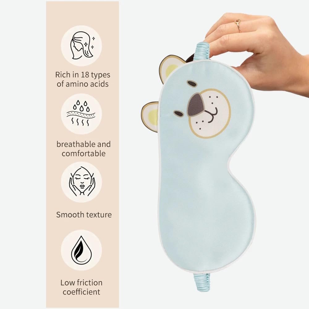 Orose Kinder Schlafmaske aus Maulbeerseide – Beidseitig bedruckt, Verstellbar, Original Design für Jungen & Mädchen – Cartoon Motiv (Erdbeere)