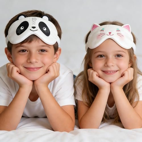 Orose Kinder Schlafmaske aus Maulbeerseide – Beidseitig bedruckt, Verstellbar, Original Design für Jungen & Mädchen – Cartoon Motiv (Erdbeere)