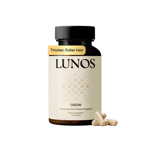 Lunos Grow Haarwuchs-Nahrungsergänzung – 17 Inhaltsstoffe, Biotin, Sägepalme & Meereskollagen – 1-Monatsvorrat