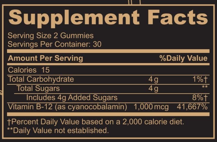 Black Girl Vitamins Vitamin B12 Gummis – 1000 mcg Cyanocobalamin, Energie & Stoffwechsel, Halal & Glutenfrei, 60 Stück