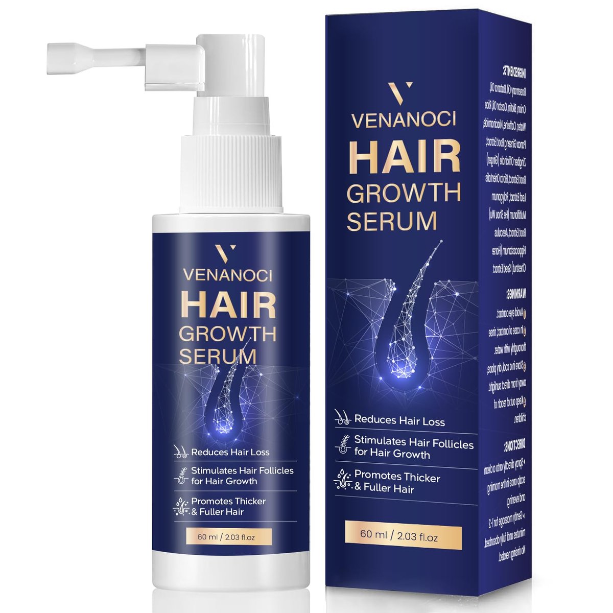 VENANOCI Haarwachstum Ölspray: Natürliches Haar-Nachwachs-Serum mit Rosmarin, Biotin – Anti-Haarausfall Behandlung für dünner werdendes Haar – Fördert dickeres, volleres Haar für Frauen & Männer