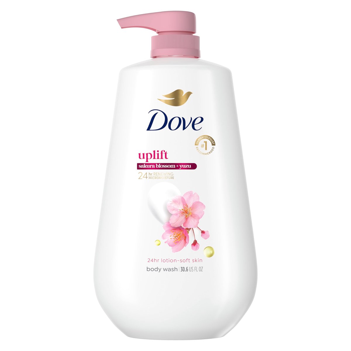 Dove Sakura Body Wash Uplift Sakura Blüte und Yuzu für 24h Lotion-Weiche Haut Feuchtigkeitsspendender Reiniger ohne Sulfate und Parabene 30,6 Fl Oz