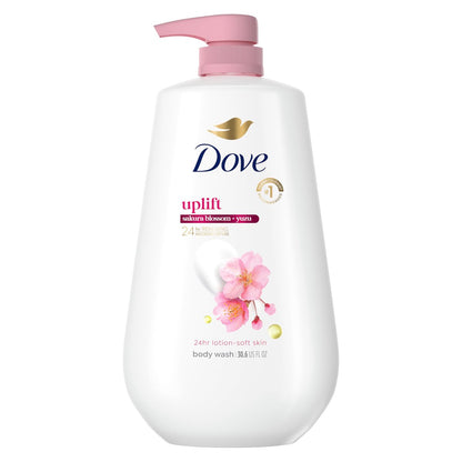 Dove Sakura Body Wash Uplift Sakura Blüte und Yuzu für 24h Lotion-Weiche Haut Feuchtigkeitsspendender Reiniger ohne Sulfate und Parabene 30,6 Fl Oz