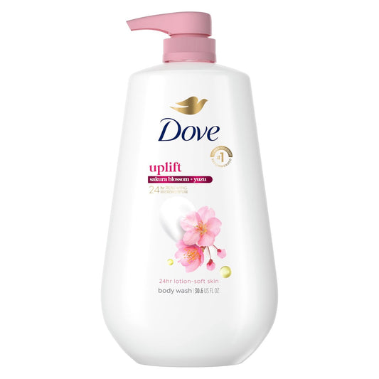Dove Sakura Body Wash Uplift Sakura Blüte und Yuzu für 24h Lotion-Weiche Haut Feuchtigkeitsspendender Reiniger ohne Sulfate und Parabene 30,6 Fl Oz