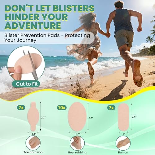 Moleskin für Füße & Blasenpflaster – 24 Stück Moleskin Polster für Schuhe, Zehen & Ferse | Anti-Friktions-Tape für Walking, Laufen & Sport – Sortiert