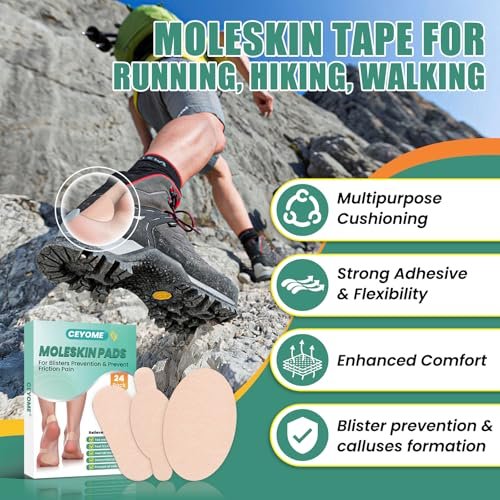 Moleskin für Füße & Blasenpflaster – 24 Stück Moleskin Polster für Schuhe, Zehen & Ferse | Anti-Friktions-Tape für Walking, Laufen & Sport – Sortiert