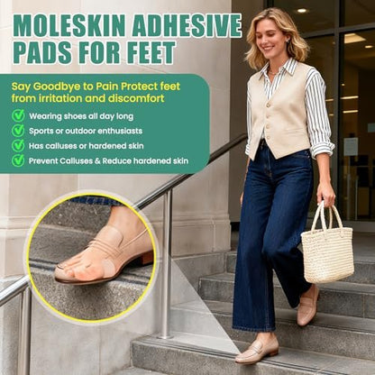 Moleskin für Füße & Blasenpflaster – 24 Stück Moleskin Polster für Schuhe, Zehen & Ferse | Anti-Friktions-Tape für Walking, Laufen & Sport – Sortiert