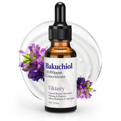 Viktairy Bakuchiol Serum Konzentrat, Hochwirksames Bakuchiol Öl Serum, Sanfte Retinol-Alternative zur Faltenreduktion, Feuchtigkeitsspendend & Straffend, Anti-Aging Hautpflege, Vegan & Nicht-GVO, 30ml 10.000 ppm