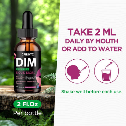 DIM Liquid Drops Supplement für Frauen – Hormonharmonie, Akne-Unterstützung & Multivitamine mit Inositol, Sulforaphan – Hormonbalance, klare Haut & Stimmungsunterstützung, gemischter Beerengeschmack 59 ml
