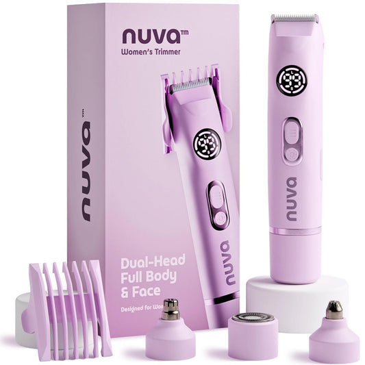 NUVA 4-in-1 Bikini-Trimmer für Frauen | Schmerzfreier elektrischer Rasierer & Haarentferner mit auswechselbaren Aufsätzen | Kabelloser Körper- & Gesichtshaartrimmer mit Keramikklinge, IPX7 wasserdicht & USB wiederaufladbar