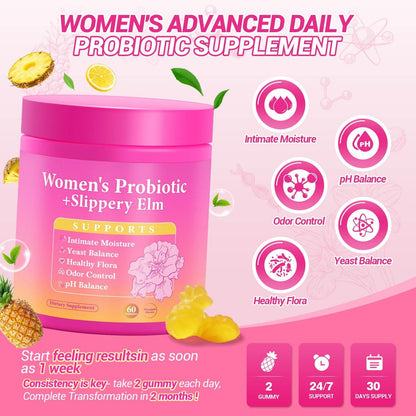 Yooloks Her Juicy Feminine Probiotische Gummis – Premium Frauen-Balance-Gummis mit Ulmenrinde für pH-Gleichgewicht, gesunden Geruch, Flora- und Immununterstützung – 30-Tage-Vorrat