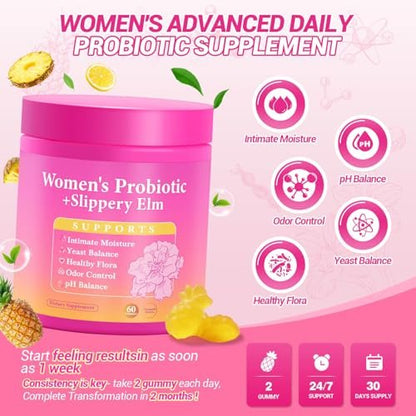 Yooloks Her Juicy Feminine Probiotische Gummis – Premium Frauen-Balance-Gummis mit Ulmenrinde für pH-Gleichgewicht, gesunden Geruch, Flora- und Immununterstützung – 30-Tage-Vorrat
