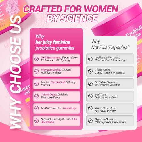 Yooloks Her Juicy Feminine Probiotische Gummis – Premium Frauen-Balance-Gummis mit Ulmenrinde für pH-Gleichgewicht, gesunden Geruch, Flora- und Immununterstützung – 30-Tage-Vorrat