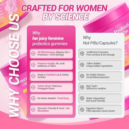 Yooloks Her Juicy Feminine Probiotische Gummis – Premium Frauen-Balance-Gummis mit Ulmenrinde für pH-Gleichgewicht, gesunden Geruch, Flora- und Immununterstützung – 30-Tage-Vorrat