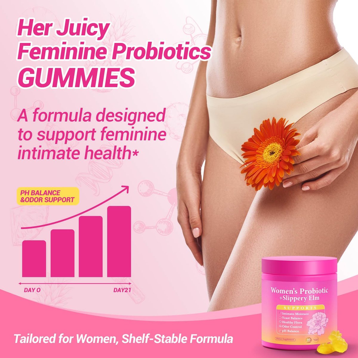 Yooloks Her Juicy Feminine Probiotische Gummis – Premium Frauen-Balance-Gummis mit Ulmenrinde für pH-Gleichgewicht, gesunden Geruch, Flora- und Immununterstützung – 30-Tage-Vorrat