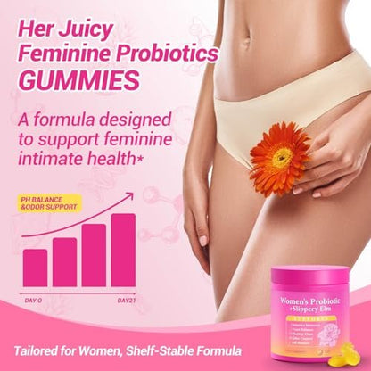 Yooloks Her Juicy Feminine Probiotische Gummis – Premium Frauen-Balance-Gummis mit Ulmenrinde für pH-Gleichgewicht, gesunden Geruch, Flora- und Immununterstützung – 30-Tage-Vorrat