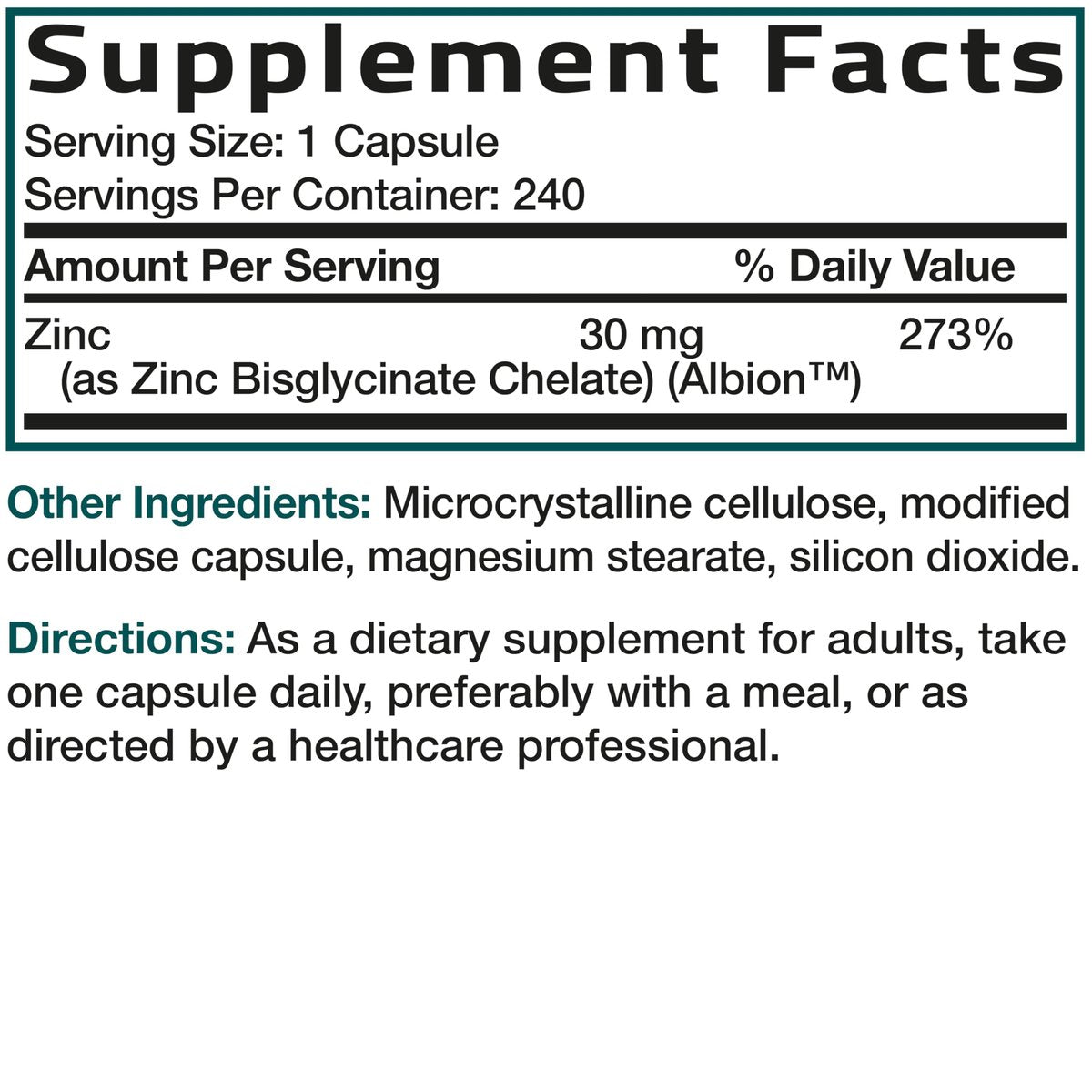 Bronson Zinkglycinat 30mg Chelat – Hoch bioverfügbares Zink, 100% chelatierte Formel, Non-GMO, 240 Kapseln