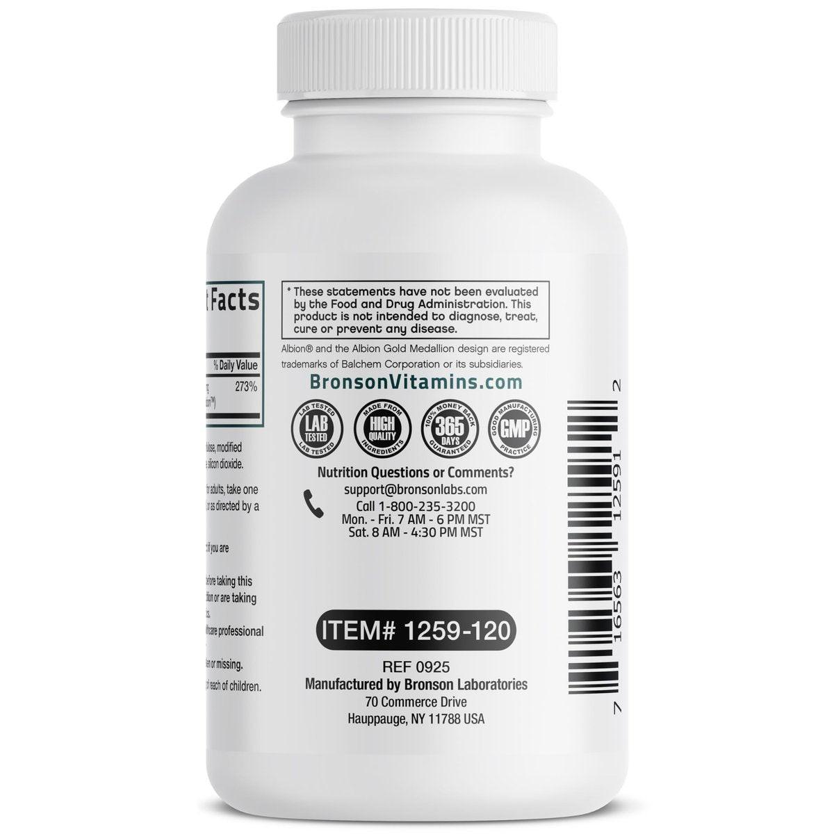 Bronson Zinkglycinat 30 mg – Chelatiert, Höchste Bioverfügbarkeit, 100% Chelatkomplex, Nicht-GVO, 120 Kapseln