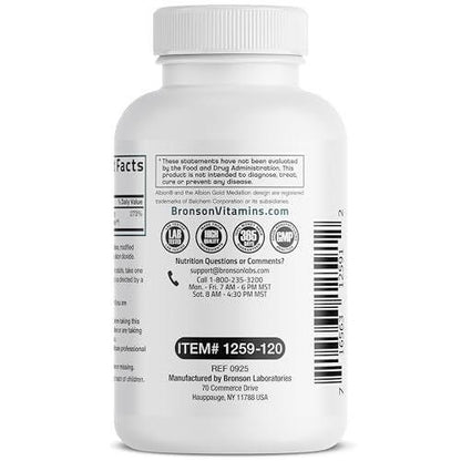 Bronson Zinkglycinat 30 mg – Chelatiert, Höchste Bioverfügbarkeit, 100% Chelatkomplex, Nicht-GVO, 120 Kapseln