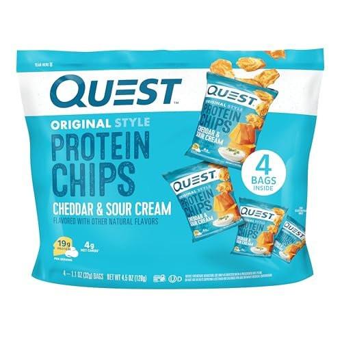 Quest Nutrition Cheddar & Sour Cream Protein Chips, 19g Protein, 4g Netto-Kohlenhydrate, Low Carb, Glutenfrei, 1,1 oz, 4er-Pack