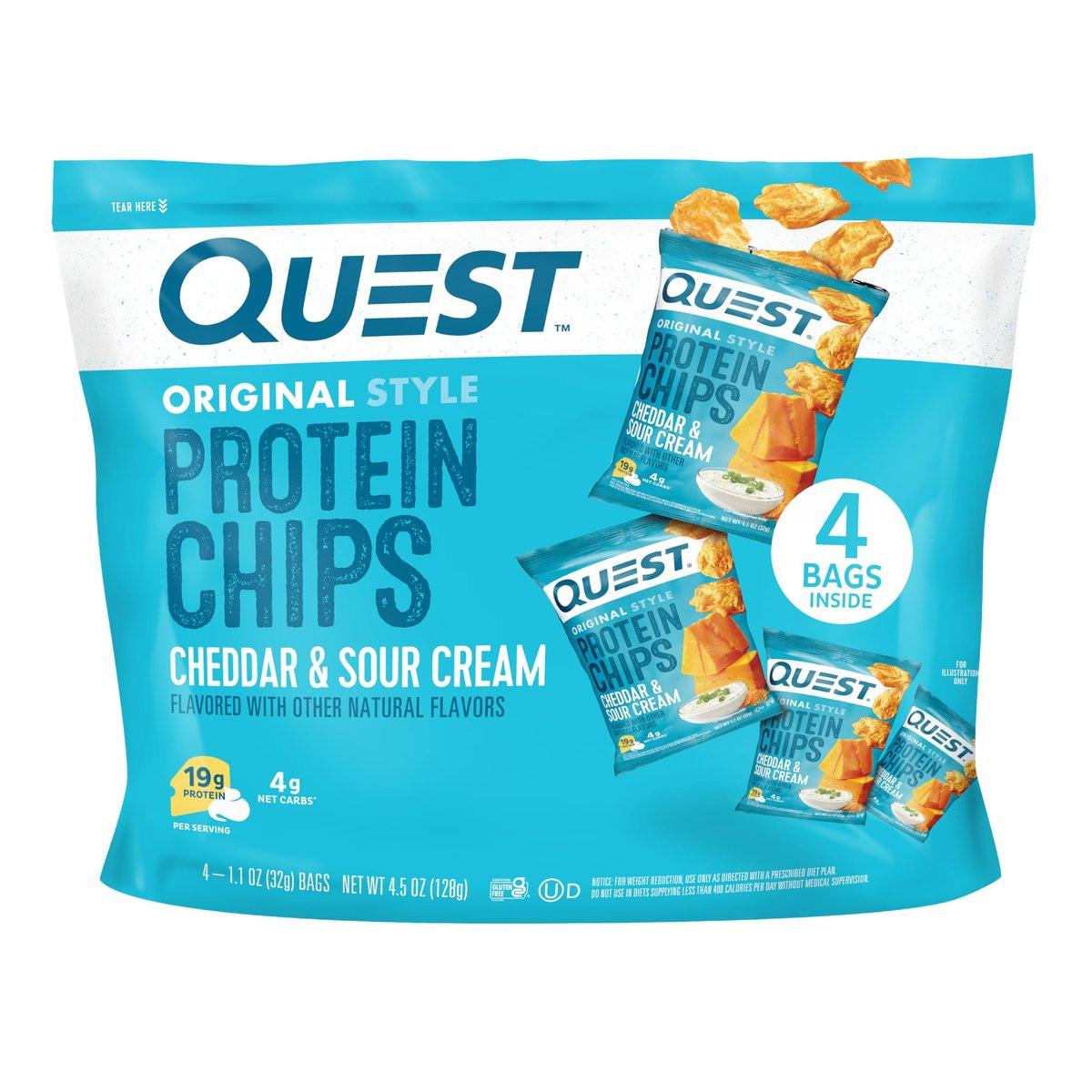 Quest Nutrition Cheddar & Sour Cream Protein Chips, 19g Protein, 4g Netto-Kohlenhydrate, Low Carb, Glutenfrei, 1,1 oz, 4er-Pack