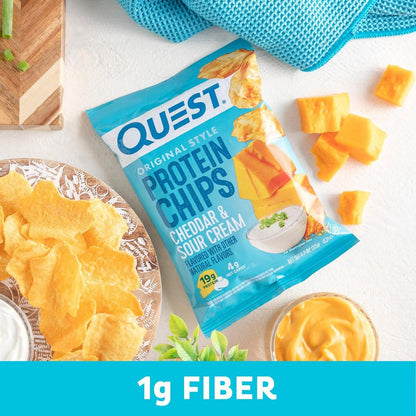 Quest Nutrition Cheddar & Sour Cream Protein Chips, 19g Protein, 4g Netto-Kohlenhydrate, Low Carb, Glutenfrei, 1,1 oz, 4er-Pack
