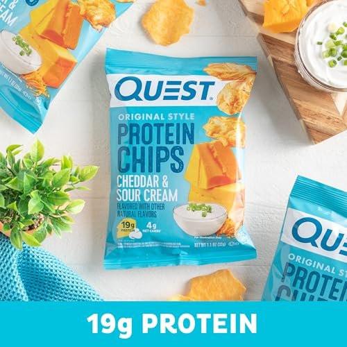 Quest Nutrition Cheddar & Sour Cream Protein Chips, 19g Protein, 4g Netto-Kohlenhydrate, Low Carb, Glutenfrei, 1,1 oz, 4er-Pack