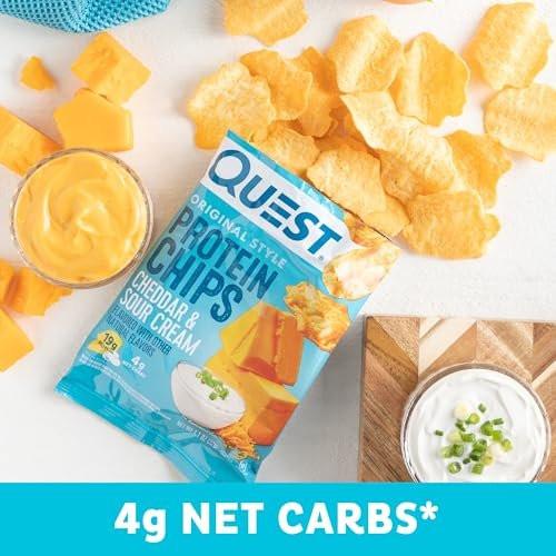 Quest Nutrition Cheddar & Sour Cream Protein Chips, 19g Protein, 4g Netto-Kohlenhydrate, Low Carb, Glutenfrei, 1,1 oz, 4er-Pack