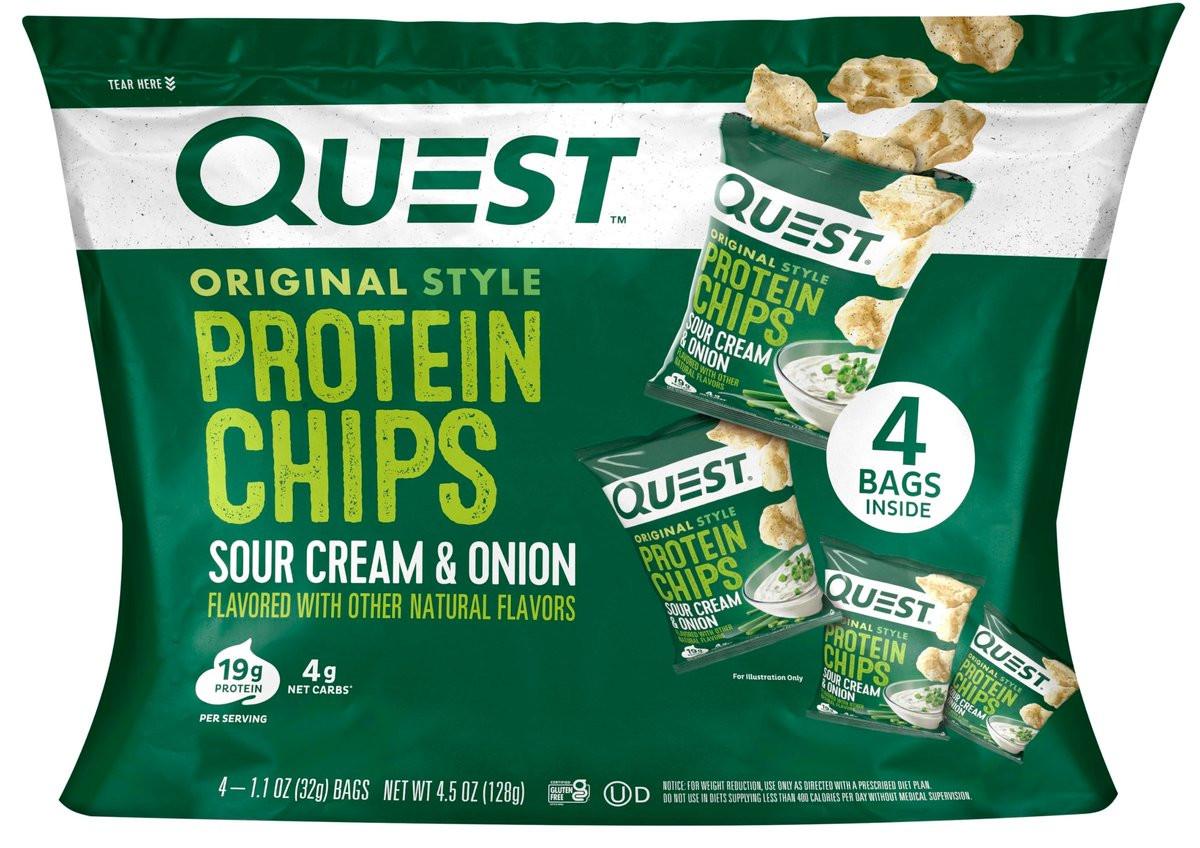 Quest Nutrition Protein Chips Sour Cream & Onion – 19g Protein, Low Carb, Glutenfrei, 4er Pack