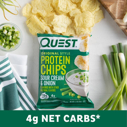 Quest Nutrition Protein Chips Sour Cream & Onion – 19g Protein, Low Carb, Glutenfrei, 4er Pack