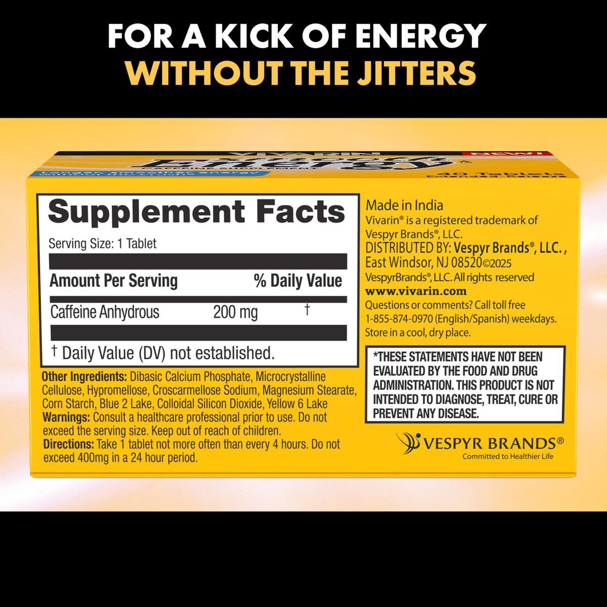 Vivarin Smooth Energy Koffeintabletten mit verlängerter Freisetzung, 200 mg, Fokus, Wachsamkeit & geistige Klarheit, nicht gewohnheitsbildendes Energieergänzungsmittel, zucker- & kalorienfrei, 40 Stück