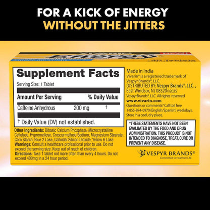 Vivarin Smooth Energy Koffeintabletten mit verlängerter Freisetzung, 200 mg, Fokus, Wachsamkeit & geistige Klarheit, nicht gewohnheitsbildendes Energieergänzungsmittel, zucker- & kalorienfrei, 40 Stück