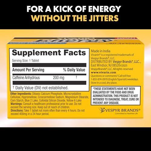 Vivarin Smooth Energy Koffeintabletten mit verlängerter Freisetzung, 200 mg, Fokus, Wachsamkeit & geistige Klarheit, nicht gewohnheitsbildendes Energieergänzungsmittel, zucker- & kalorienfrei, 40 Stück