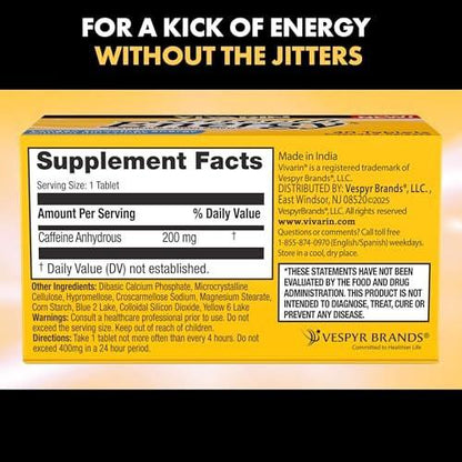 Vivarin Smooth Energy Koffeintabletten mit verlängerter Freisetzung, 200 mg, Fokus, Wachsamkeit & geistige Klarheit, nicht gewohnheitsbildendes Energieergänzungsmittel, zucker- & kalorienfrei, 40 Stück