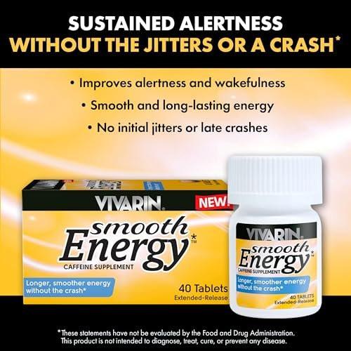 Vivarin Smooth Energy Koffeintabletten mit verlängerter Freisetzung, 200 mg, Fokus, Wachsamkeit & geistige Klarheit, nicht gewohnheitsbildendes Energieergänzungsmittel, zucker- & kalorienfrei, 40 Stück