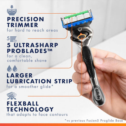 Gillette Fusion5 ProGlide Rasierer für Männer, Rasierergriff, 4 Klingenköpfe, FlexBall-Rasierergriff und Präzisionstrimmer
