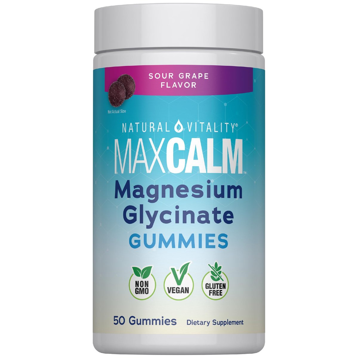 Natural Vitality Calm Magnesium Glycinate Gummis | Traubengeschmack | Nicht-GVO, Vegan & Glutenfrei | 50 Stück