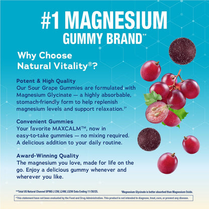 Natural Vitality Calm Magnesium Glycinate Gummis | Traubengeschmack | Nicht-GVO, Vegan & Glutenfrei | 50 Stück
