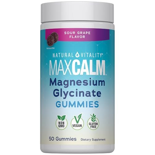 Natural Vitality Calm Magnesium Glycinate Gummis | Traubengeschmack | Nicht-GVO, Vegan & Glutenfrei | 50 Stück