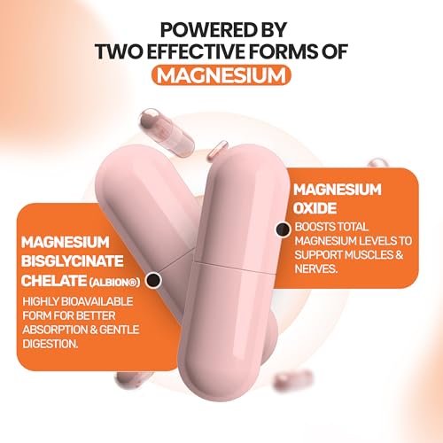 Magnesium Glycinate 400 mg (gepuffertes Magnesiumbisglycinat-Chelat) | Albion® cheliertes Magnesium für Muskel- und Nervenunterstützung + Ruhe | Hohe Absorption, magenschonend | Nicht-GVO, 60 vegane Kapseln