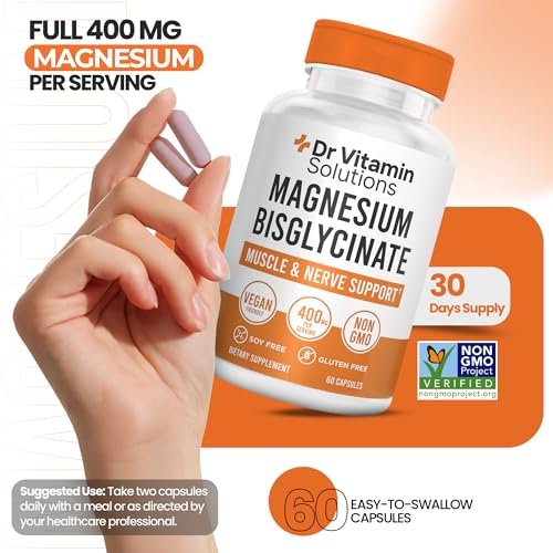 Magnesium Glycinate 400 mg (gepuffertes Magnesiumbisglycinat-Chelat) | Albion® cheliertes Magnesium für Muskel- und Nervenunterstützung + Ruhe | Hohe Absorption, magenschonend | Nicht-GVO, 60 vegane Kapseln