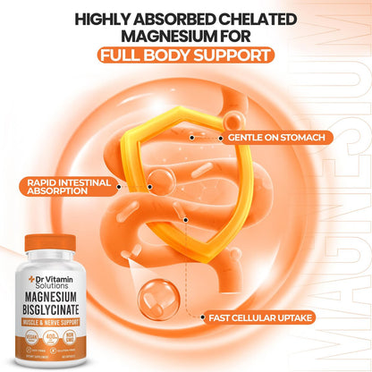Magnesium Glycinate 400 mg (gepuffertes Magnesiumbisglycinat-Chelat) | Albion® cheliertes Magnesium für Muskel- und Nervenunterstützung + Ruhe | Hohe Absorption, magenschonend | Nicht-GVO, 60 vegane Kapseln