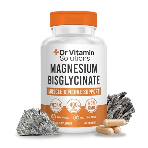 Magnesium Glycinate 400 mg (gepuffertes Magnesiumbisglycinat-Chelat) | Albion® cheliertes Magnesium für Muskel- und Nervenunterstützung + Ruhe | Hohe Absorption, magenschonend | Nicht-GVO, 60 vegane Kapseln