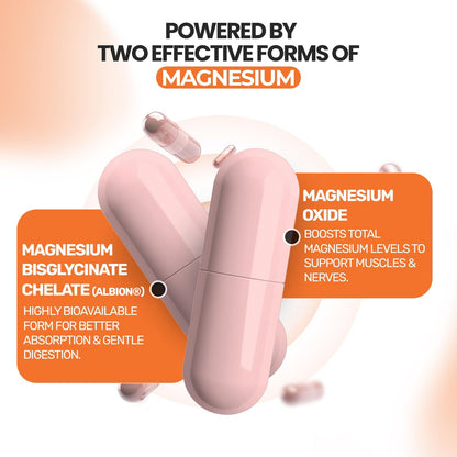 Magnesium Glycinate 400 mg (gepuffertes Magnesiumbisglycinat-Chelat) | Albion® cheliertes Magnesium für Muskel- und Nervenunterstützung + Ruhe | Hohe Absorption, magenschonend | Nicht-GVO, 60 vegane Kapseln