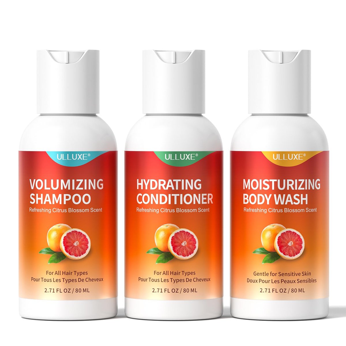 Reisegröße Shampoo, Conditioner und Duschgel Set – 3-teiliges Pflegeset für Reisen, Camping, Outdoor, Hotel & Fitnessstudio, sanft für Babys, TSA-freundlich, 2,71 oz (80 ml) pro Flasche