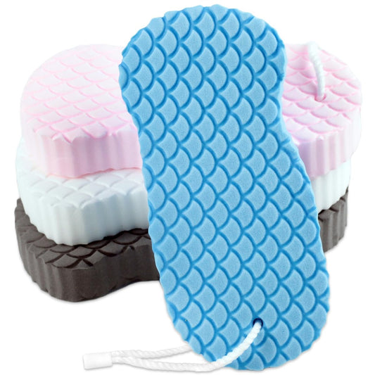 4er-Pack Peeling-Badeschwämme – Superweiche Duschschwämme für Erwachsene & Kinder, sanfte Entfernung abgestorbener Hautzellen, gemischte Farben (Rosa, Blau, Weiß, Grau)