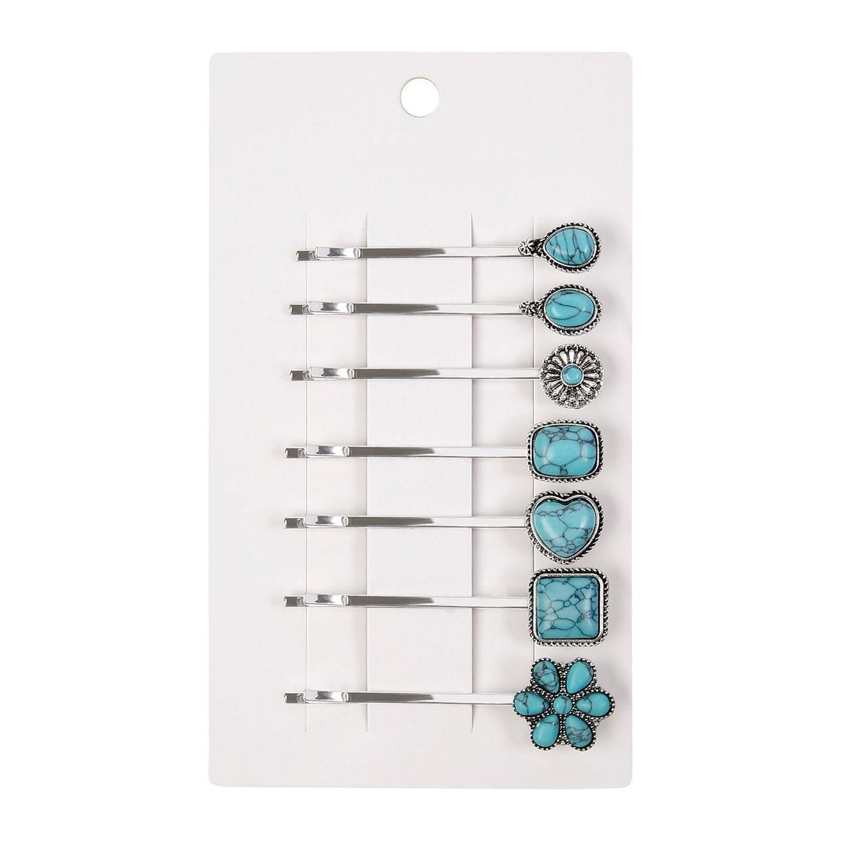 Boho Haarspangen – 7-teiliges Set Vintage Silber Bobby Pins für Frauen, Bohemian Stein Haarspangen für dickes oder dünnes Haar, Retro Western Stil Türkis Haaraccessoires