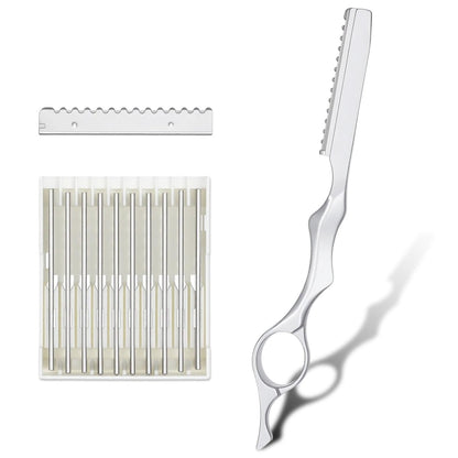 Haar-Rasierer zum Haareschneiden, 6,9 Zoll Edelstahl-Haarschnitt-Rasierer-Set mit 10 Ersatzklingen, professionelles Styling-Texturier-Rasierwerkzeug für Salon und Zuhause